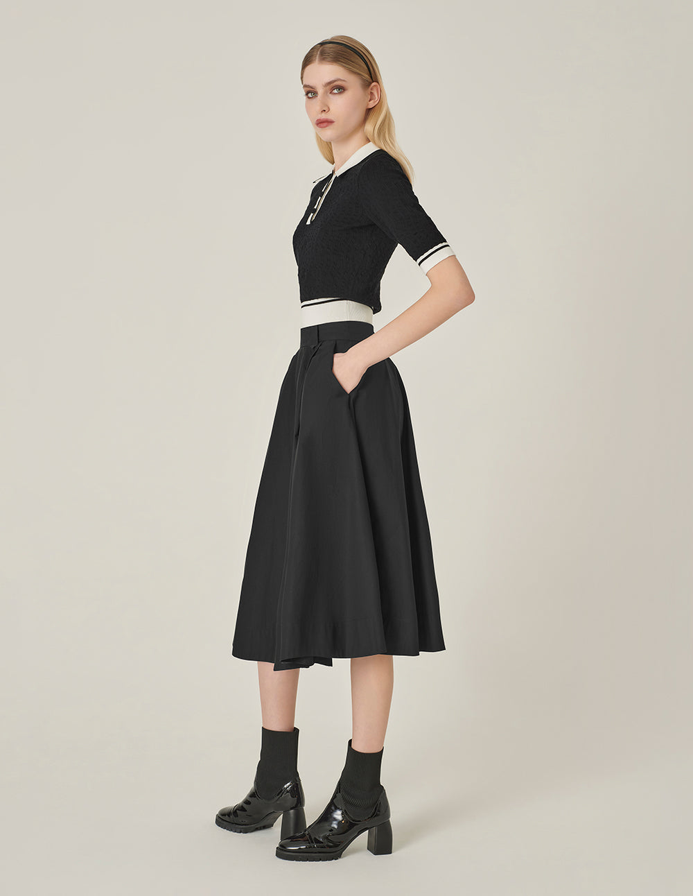 MARYLING Black Retro A-Line Umbrella Skirt