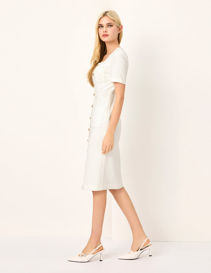 MARYLING Square Neck Short Sleeve Straight Midi Dress