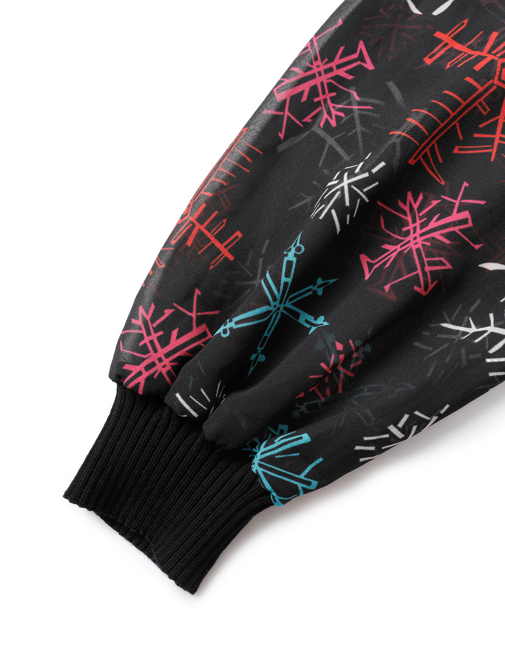 MARYLING Knitted Patchwork Printed Long-Sleeved Pleated Midi Dress