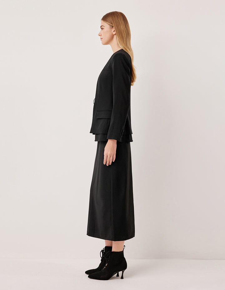 MARYLING Double-Layered Collarless Long-Sleeve Tie Silk & Triacetate Blazer