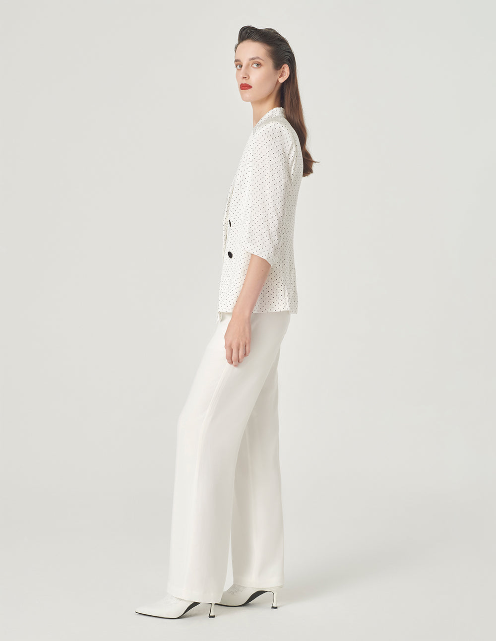 MARYLING Mid-Length Sleeve Polka-Dots White Blazer