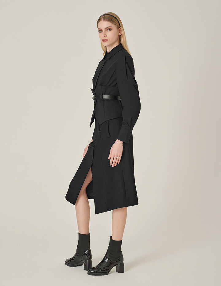 MARYLING Shirt Collar Patchwork Waisted Long Sleeve Jacket