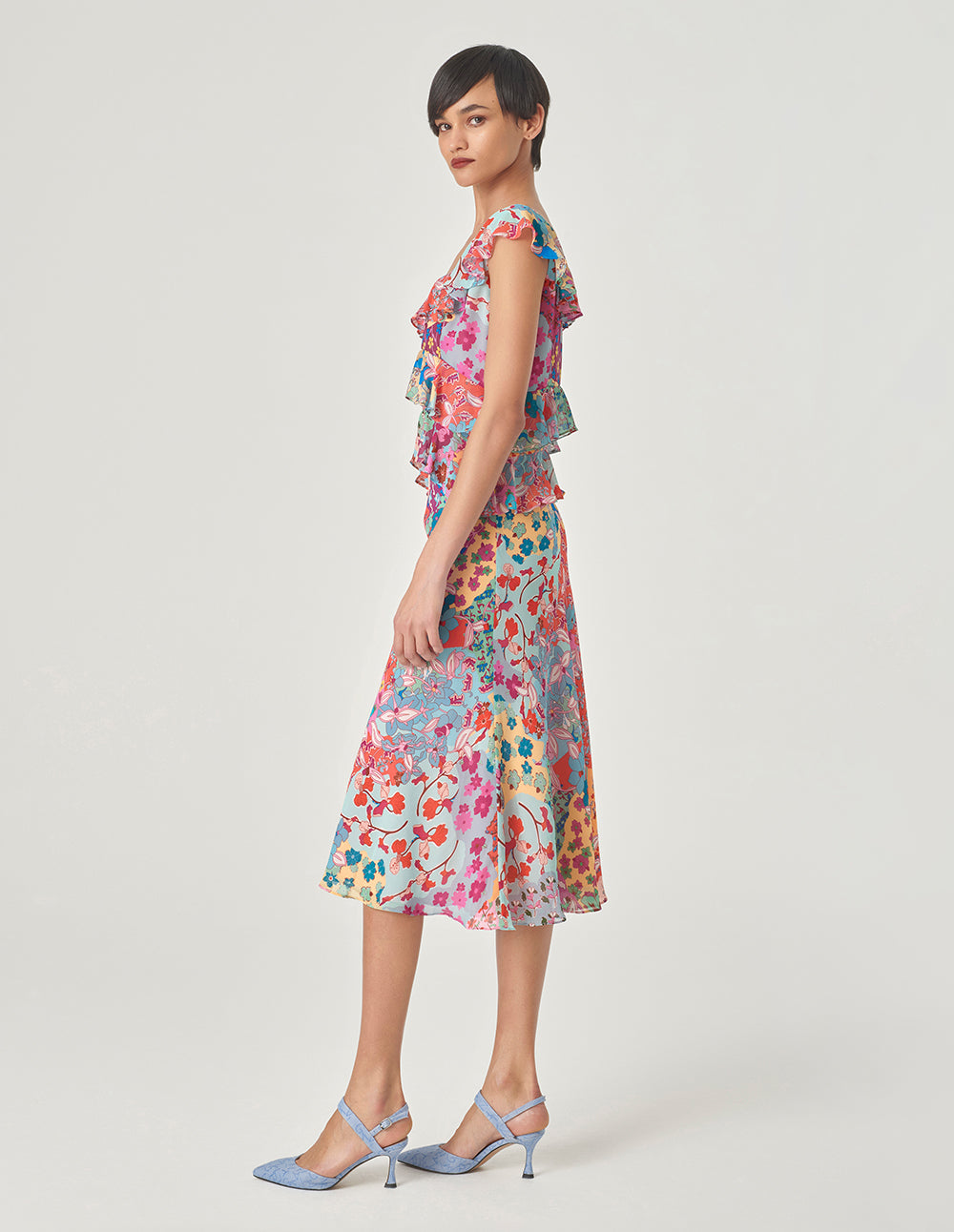 MARYLING Square Neck Ruffled Printed Top