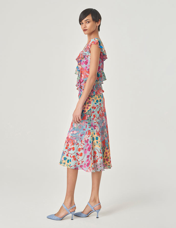 MARYLING Square Neck Ruffled Printed Top