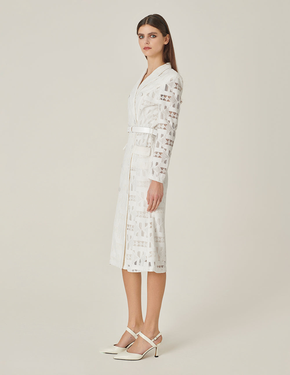 MARYLING White Suit-Style Over-The-Knee Fishtail Dress