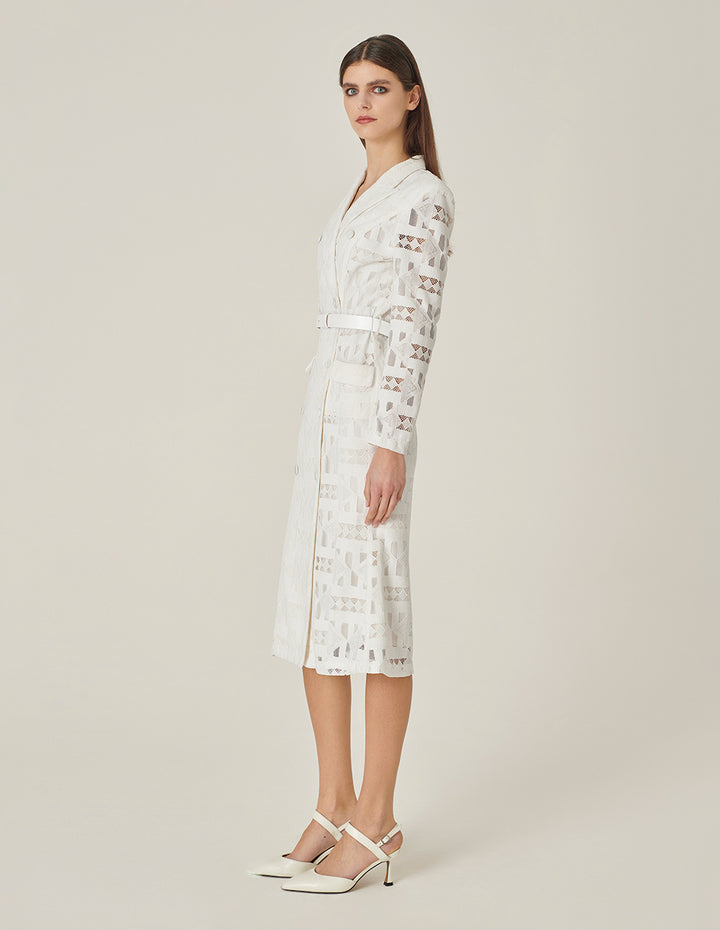 MARYLING White Suit-Style Over-The-Knee Fishtail Dress