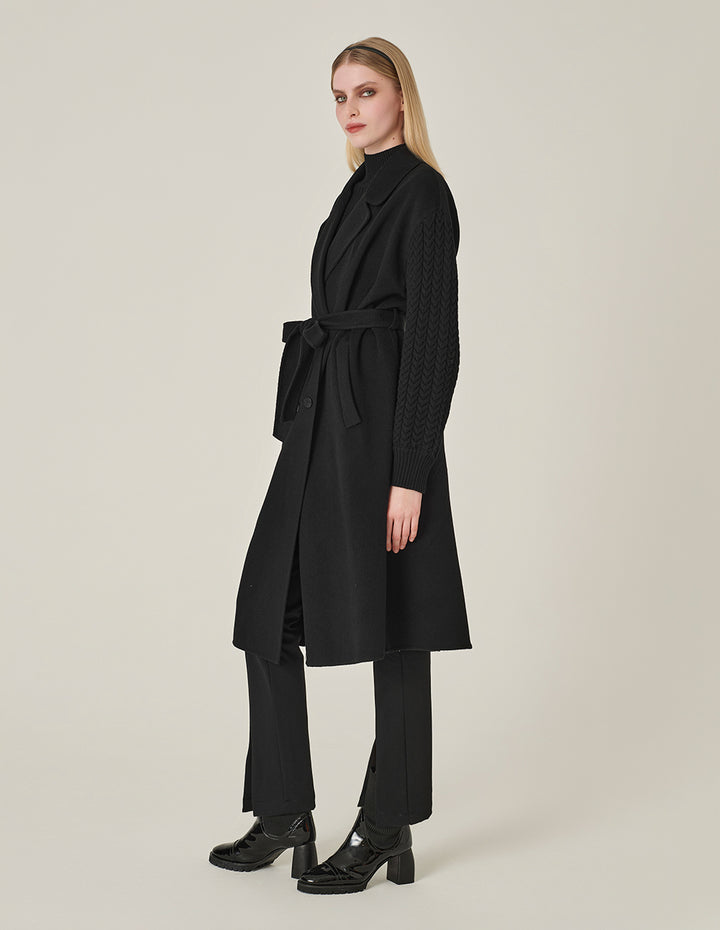 MARYLING Wrap Double-Sided Wool & Knitted Long Coat