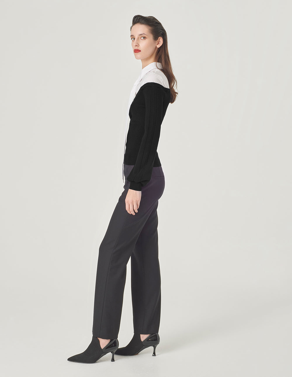 MARYLING Black And White Contrast Needle Shuttle Shirt