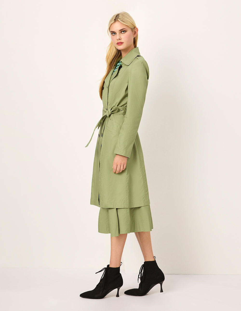 MARYLING Notch Lapel A-Line Double-Breasted Olive Green Windbreak