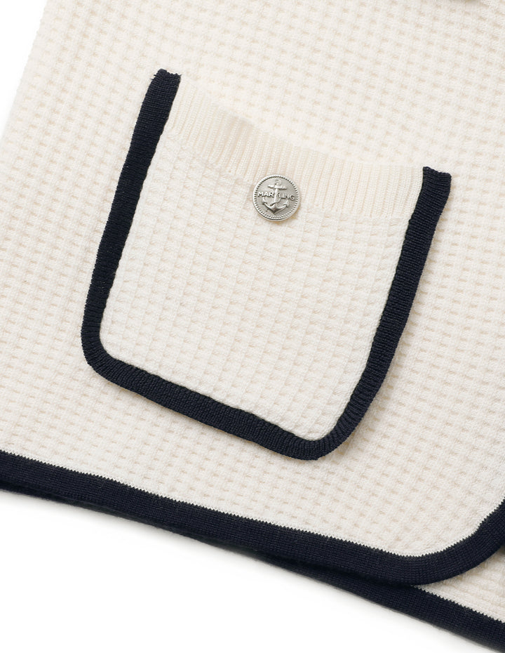 MARYLING White Contrast Pocket Knitted Cardigan