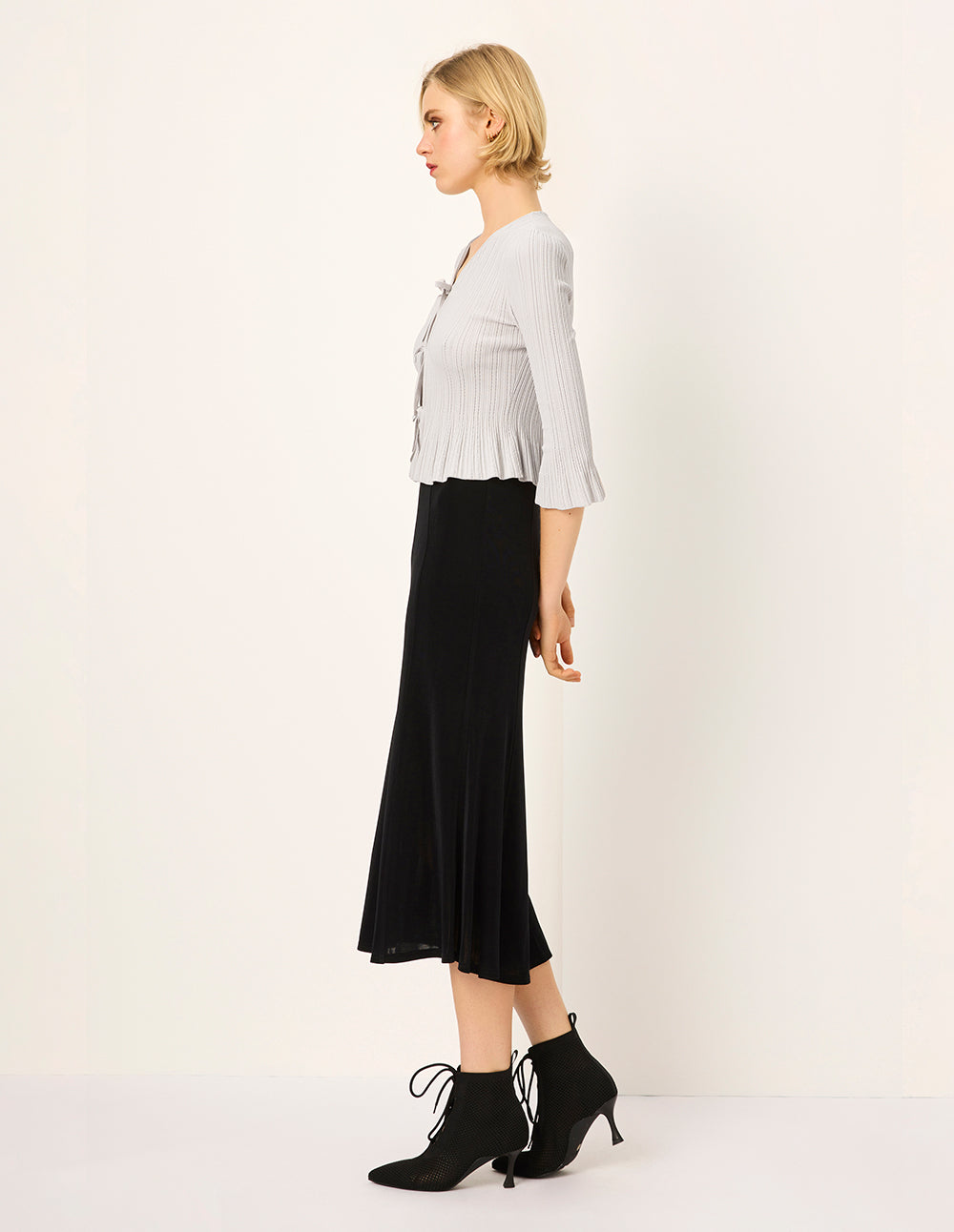 MARYLING V-neck Long-Sleeve Tie Ribbed Textured Knitted Cardigan