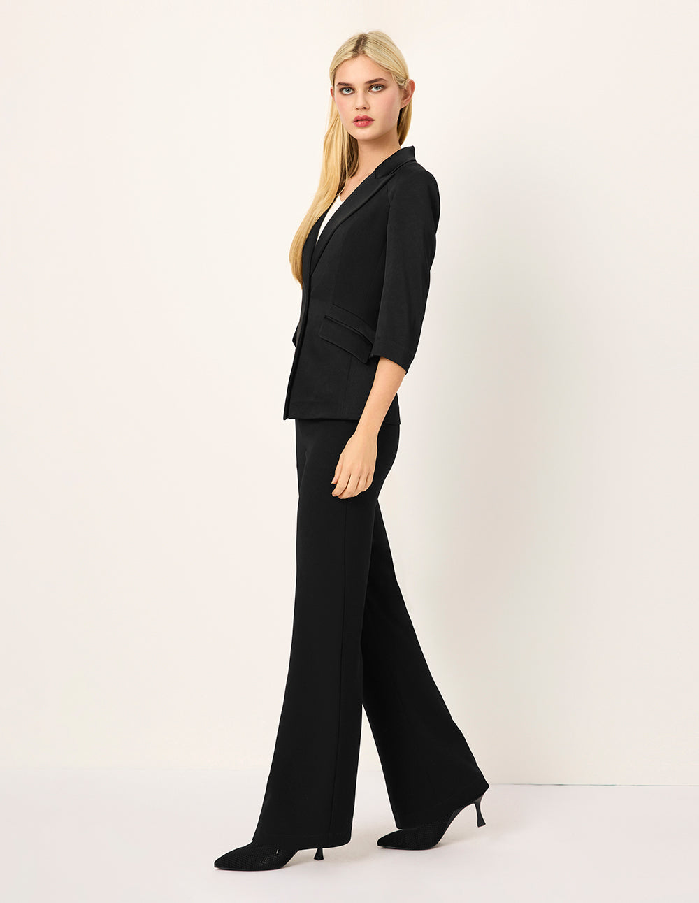 MARYLING Peaked Lapel 3/4 Sleeves Single-Button Blazer