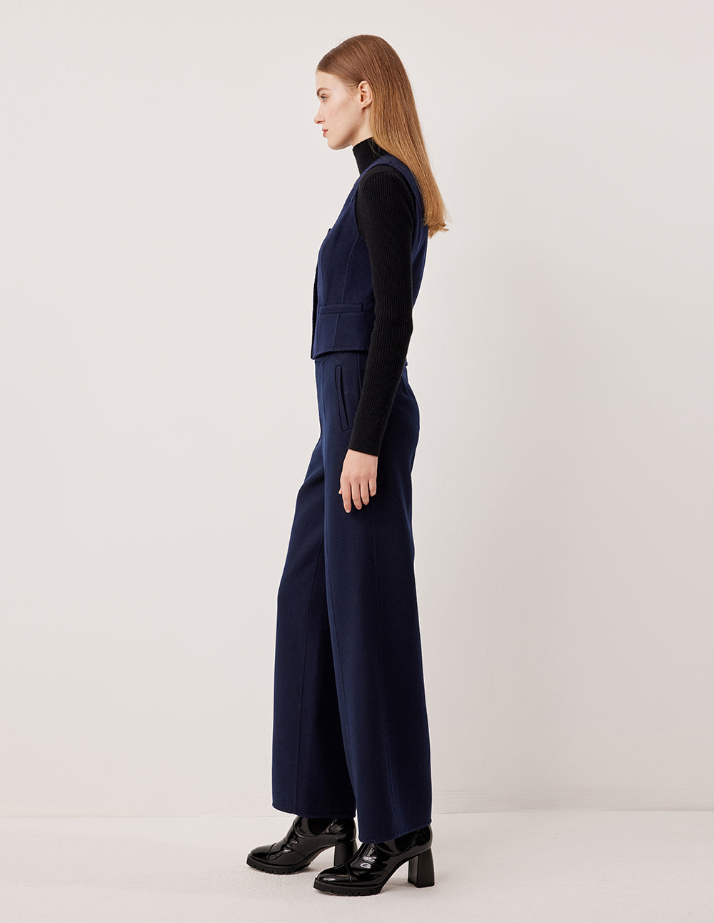 MARYLING Straight Wide Leg Wool Silk Blend Trousers