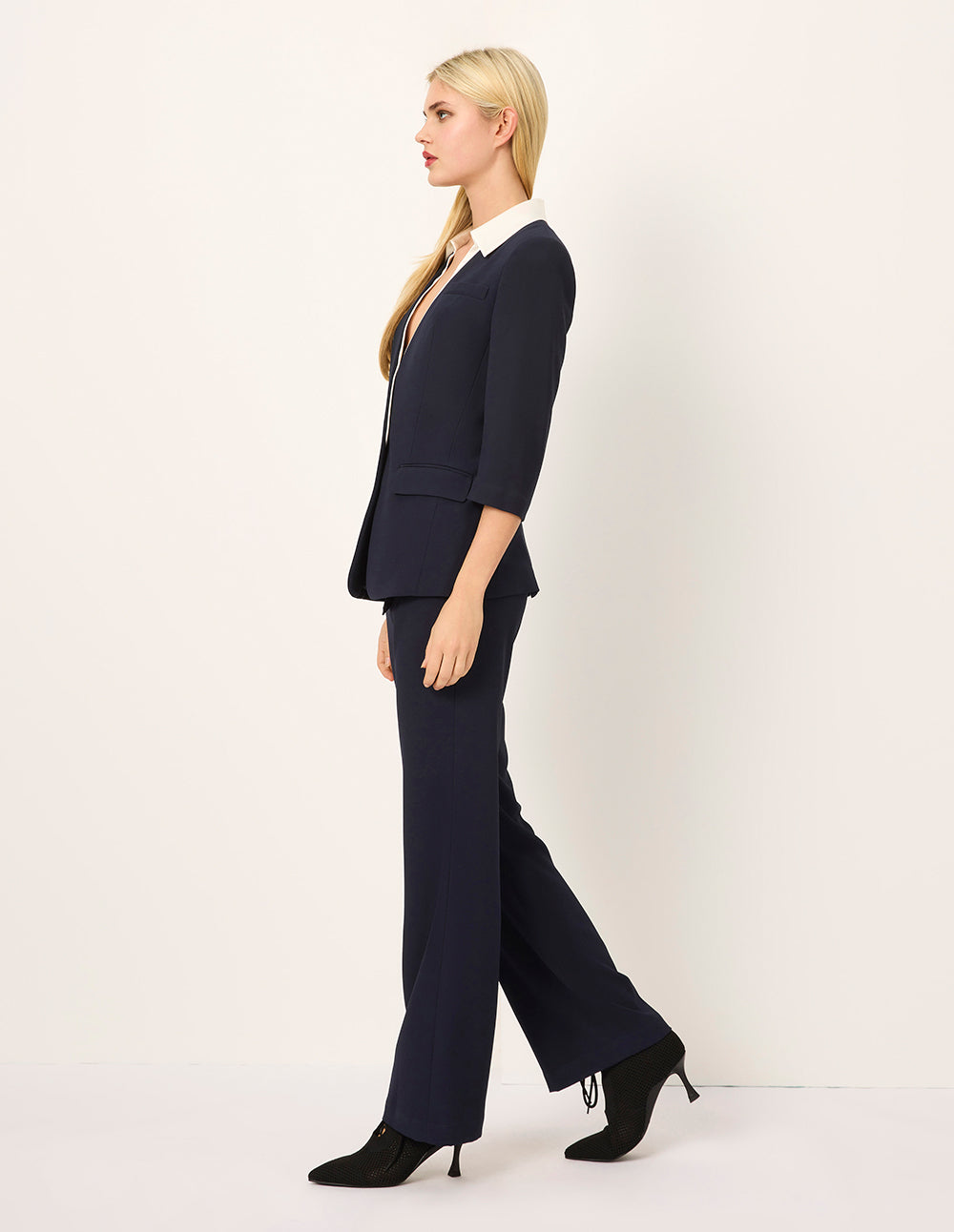 MARYLING Contrasting Fake Two-Piece 3/4 Sleeve Mid-Length Blazer