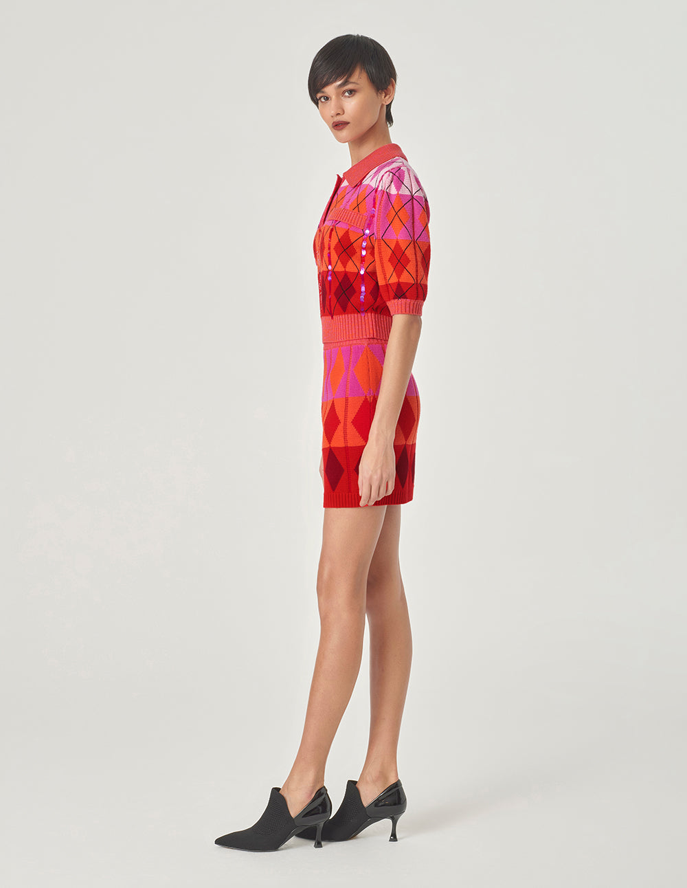 MARYLING Red Berry Plaid Knitted Skirt