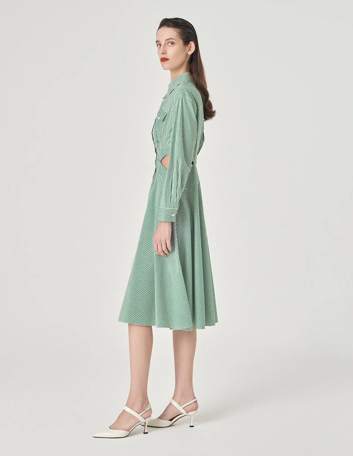 MARYLING Cutout Striped Shirt Dress