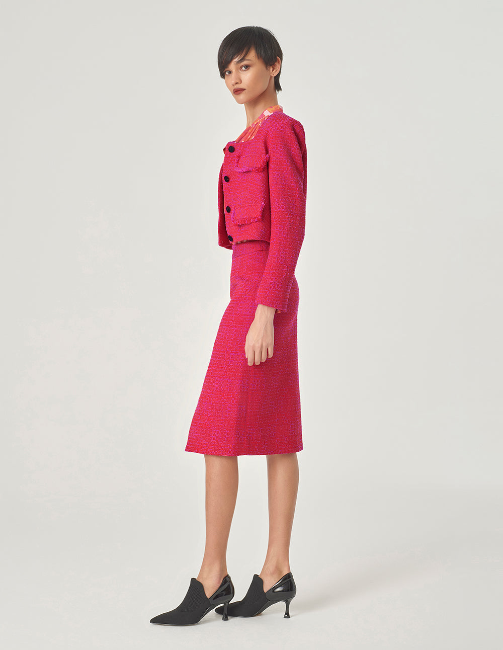 MARYLING Red Slit Tweed Hip-Hugging Skirt