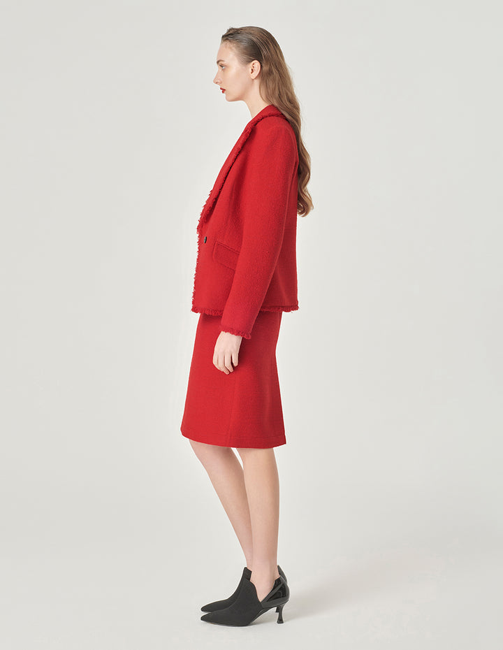 MARYLING Red Lapel Collar Tweed Blazer