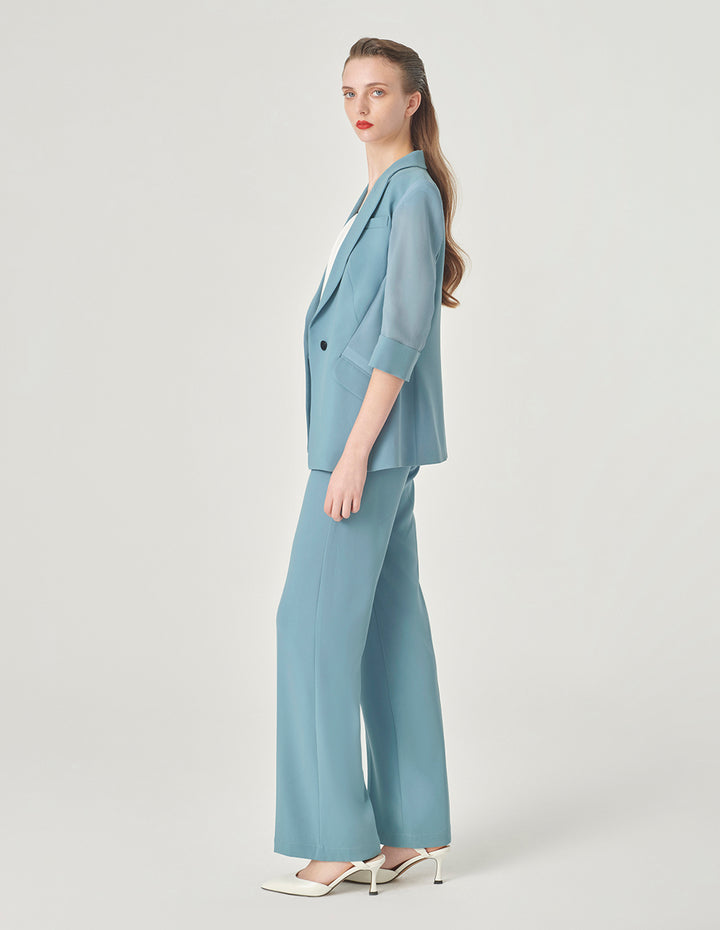 MARYLING Ice Blue Draped Straight Suit Pants