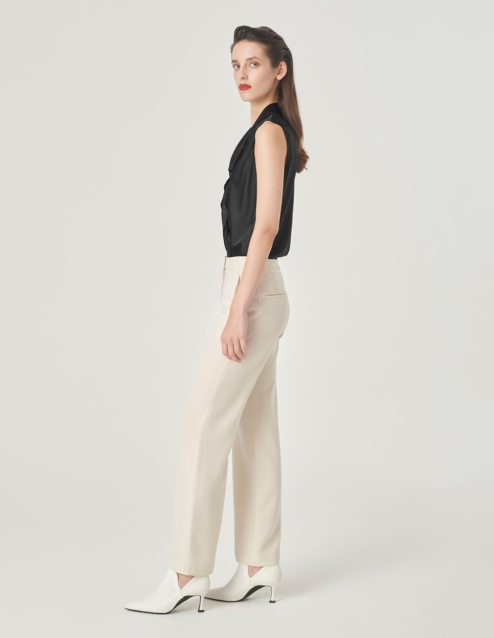 MARYLING V-Neck Silk Vest With Ruffles Chest