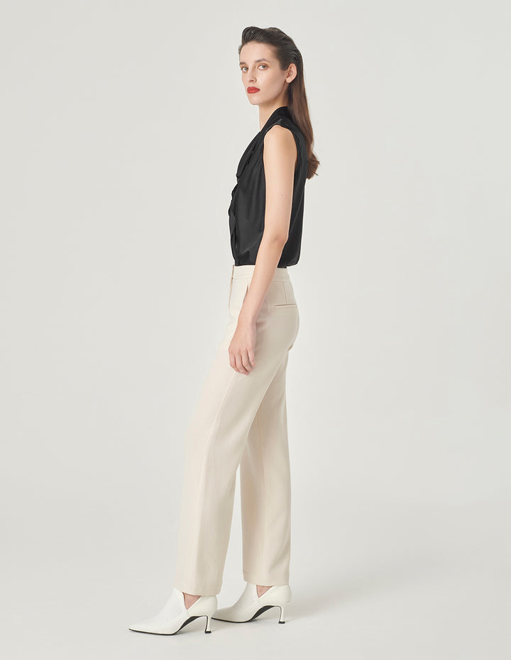 MARYLING V-Neck Silk Vest With Ruffles Chest