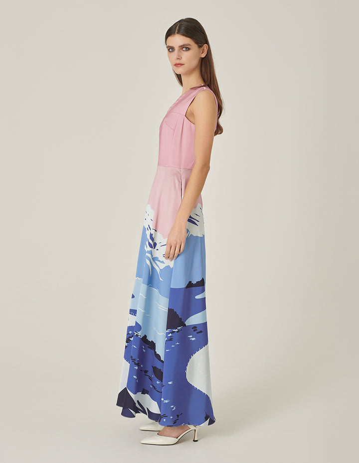 MARYLING V-Neck Waisted Sleeveless Printed Dress