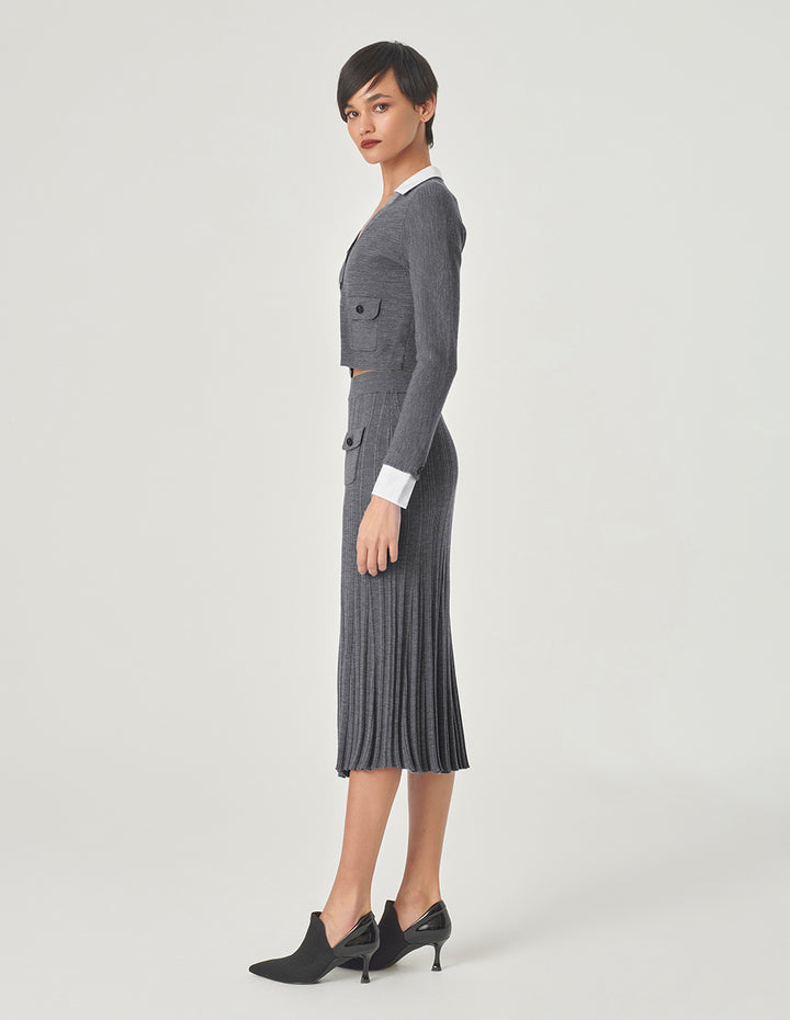 MARYLING Gray Pinpleated Fishtail Knitted Skirt