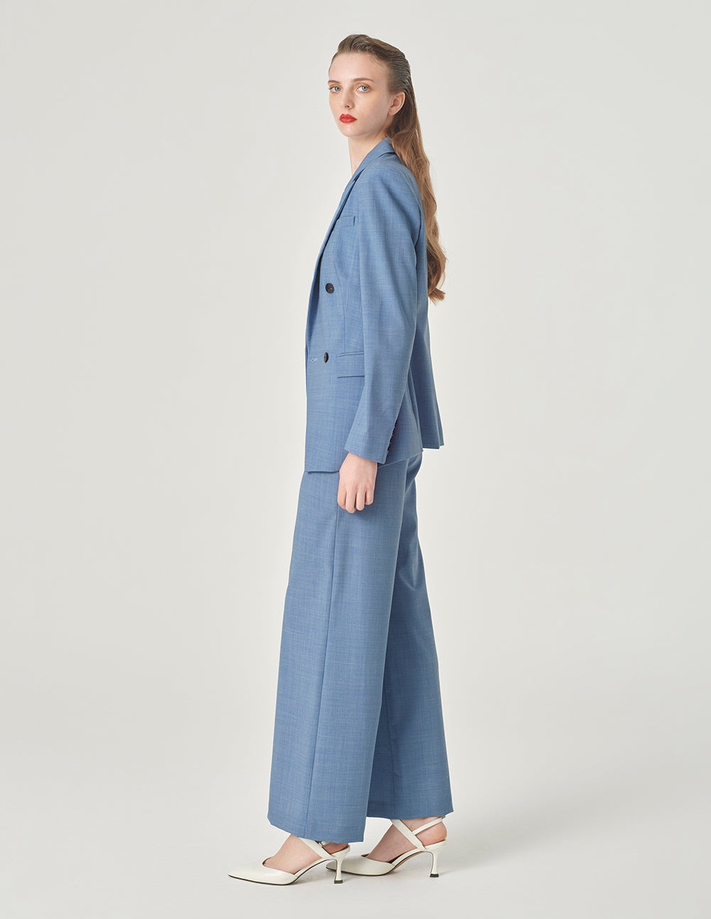 MARYLING Mist Blue Wide-Waisted Embellished Wide-Leg Pants