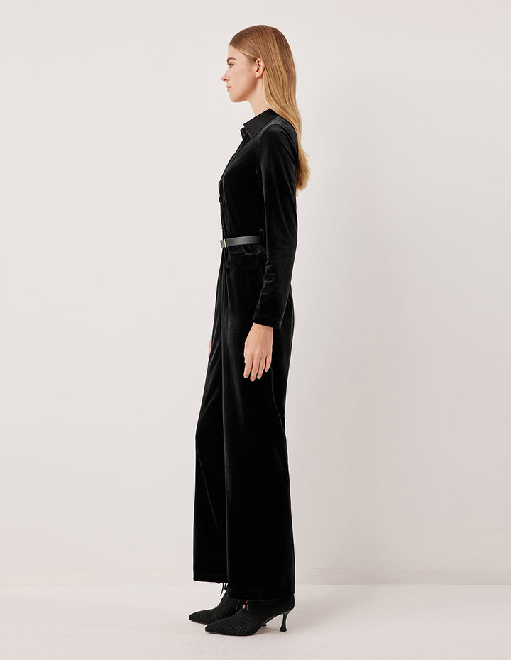 MARYLING Silk Satin Jumpsuit with V-Neck and Long Bubble Sleeves