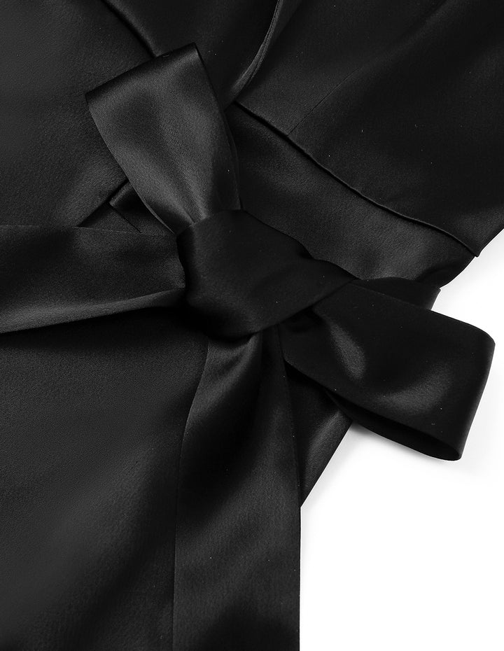 MARYLING Peaked Lapel Long Sleeve Wrap Midi Dress