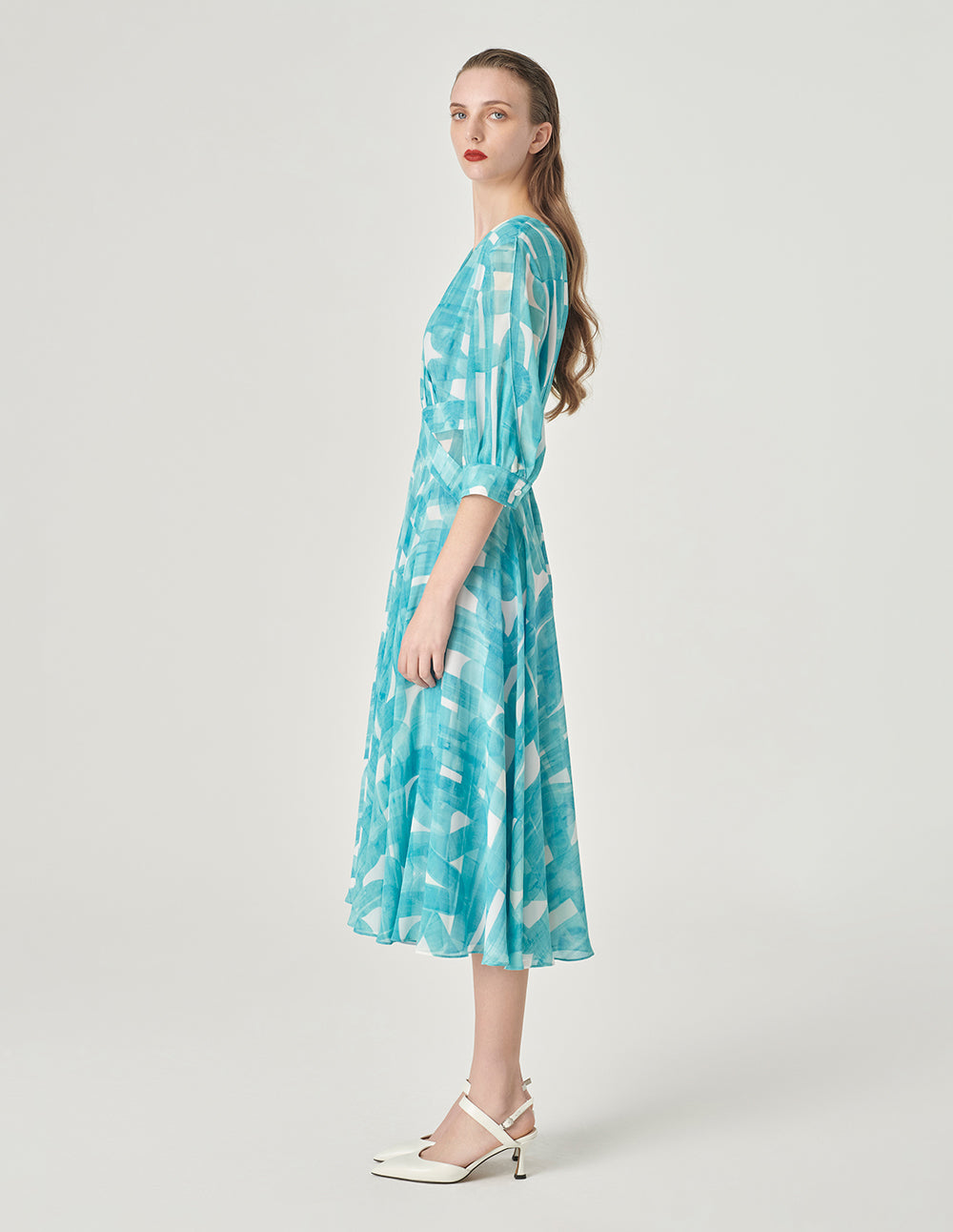 MARYLING V-Neck Mid-Sleeve Printed Sundress