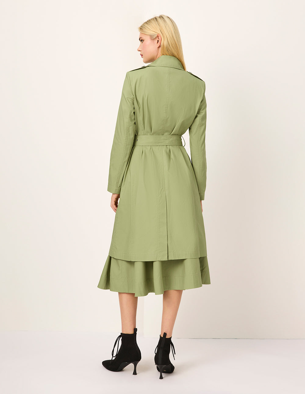 MARYLING Notch Lapel A-Line Double-Breasted Olive Green Windbreak