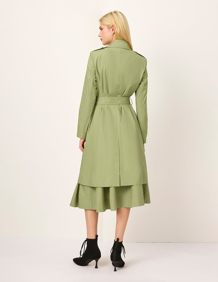 MARYLING Notch Lapel A-Line Double-Breasted Olive Green Windbreak