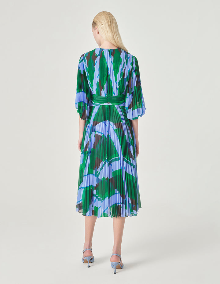 MARYLING V-Neck Mid-Length Sleeve A-Line Printed Dress