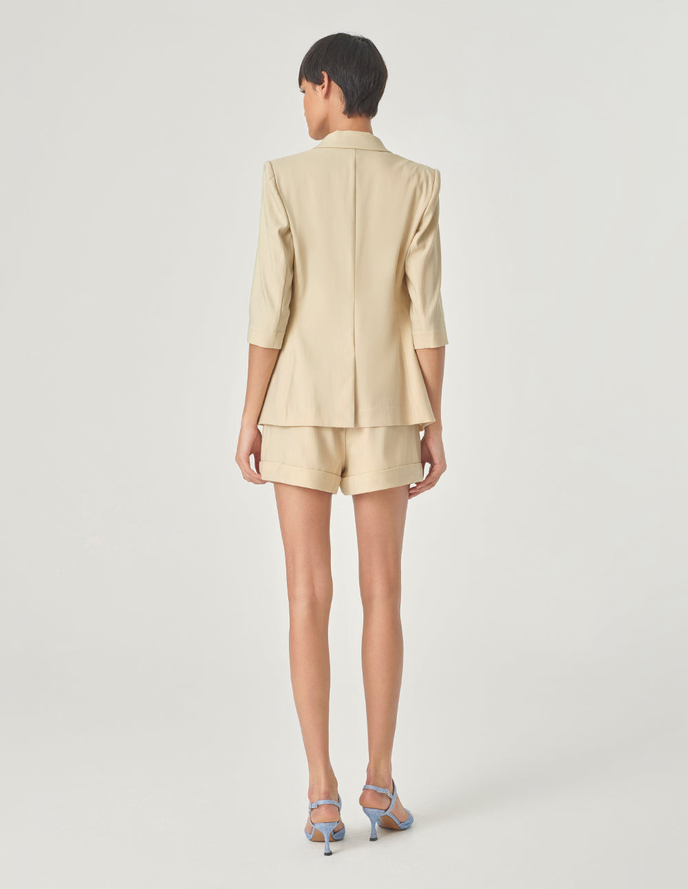 MARYLING Sand Double-Breasted Mid-Sleeve Blazer