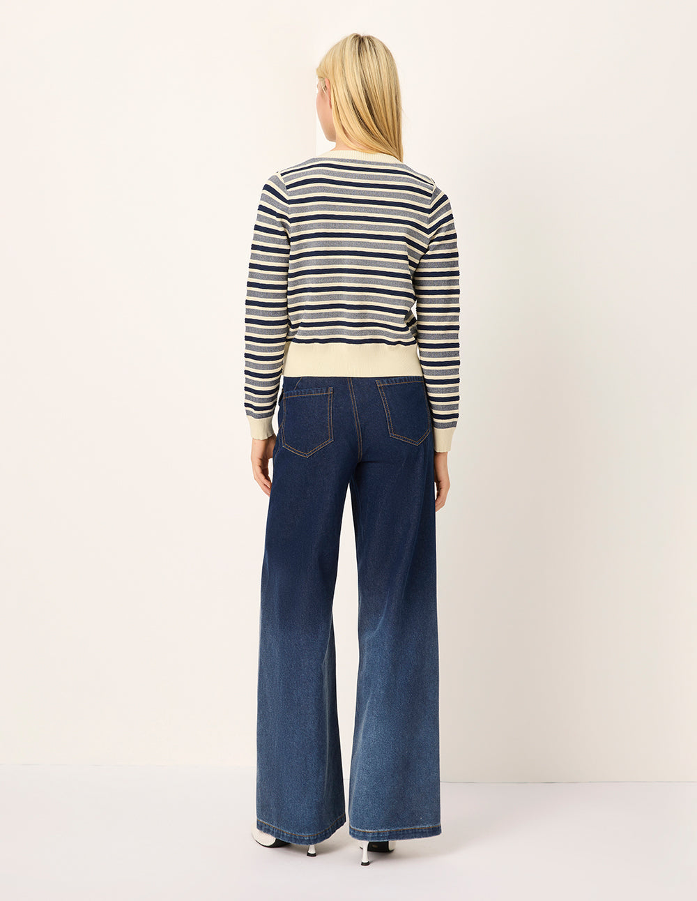 MARYLING Round Neck Long Sleeve Striped Mutil-Pockets Cardigan