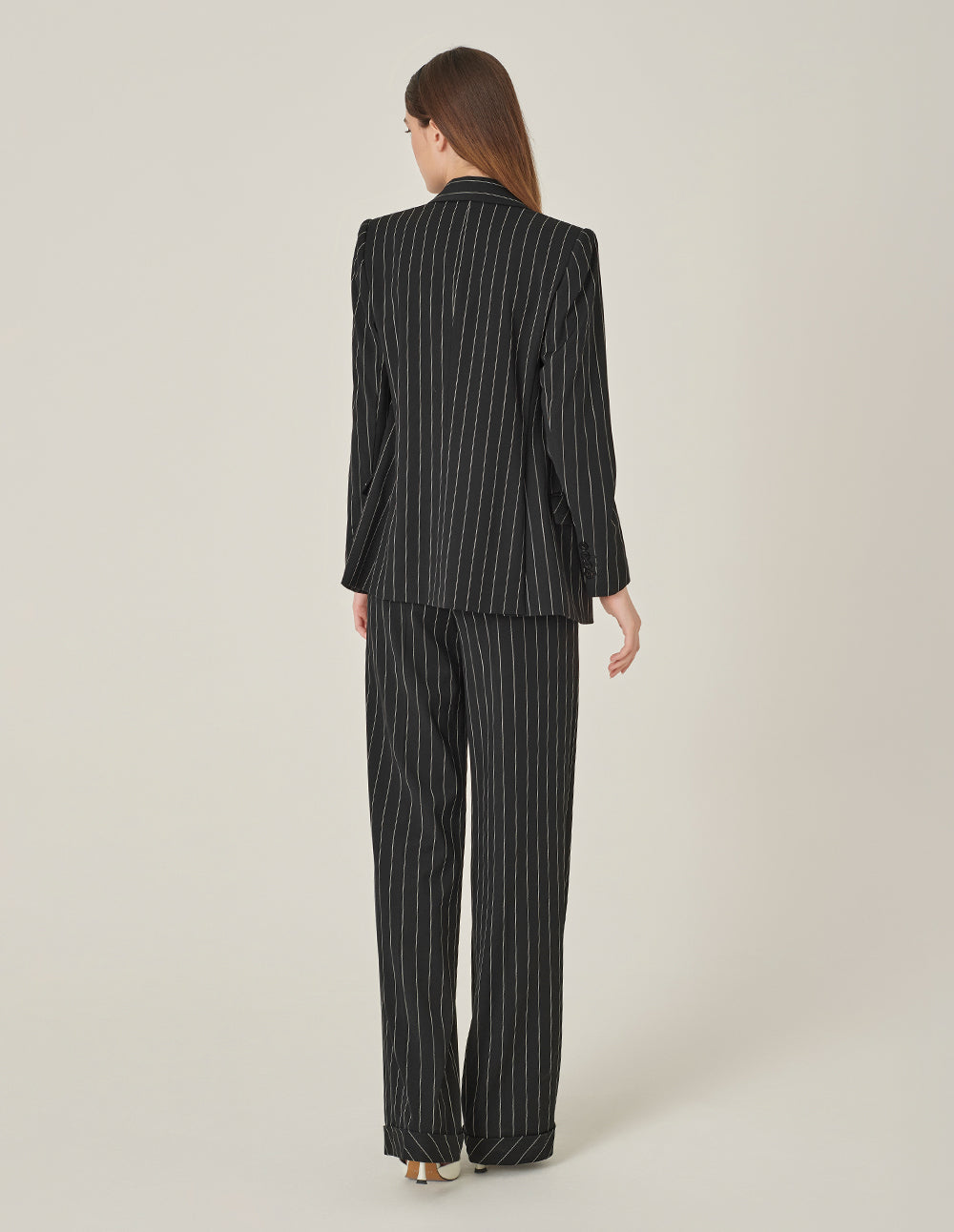 MARYLING Striped Lapel Collar Double-Breasted Blazer