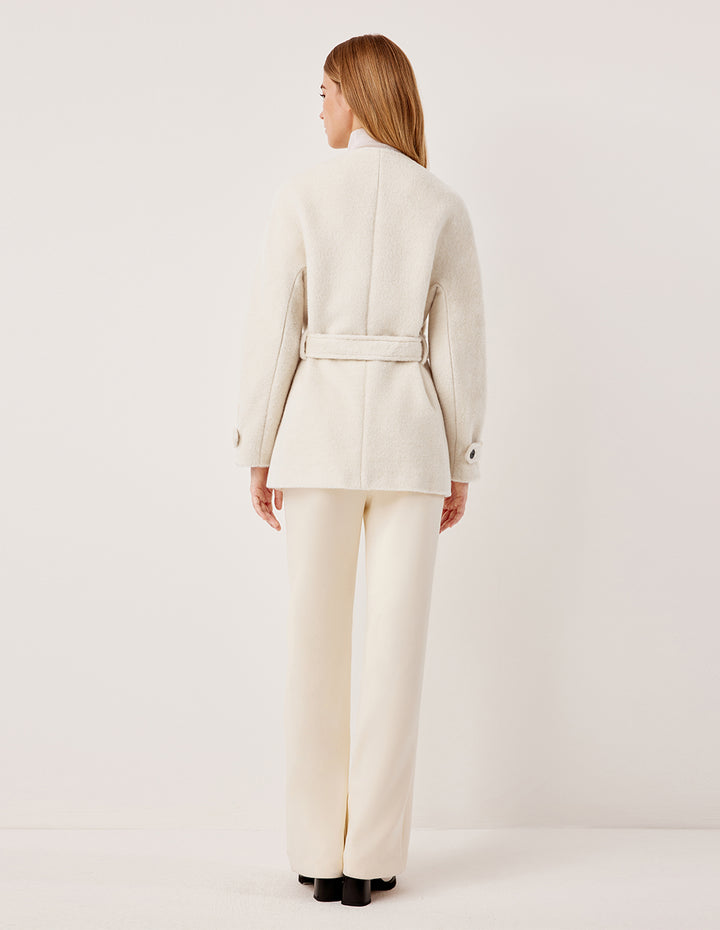 MARYLING Round Neck Asymmetrical Button Alpaca Wool Coat