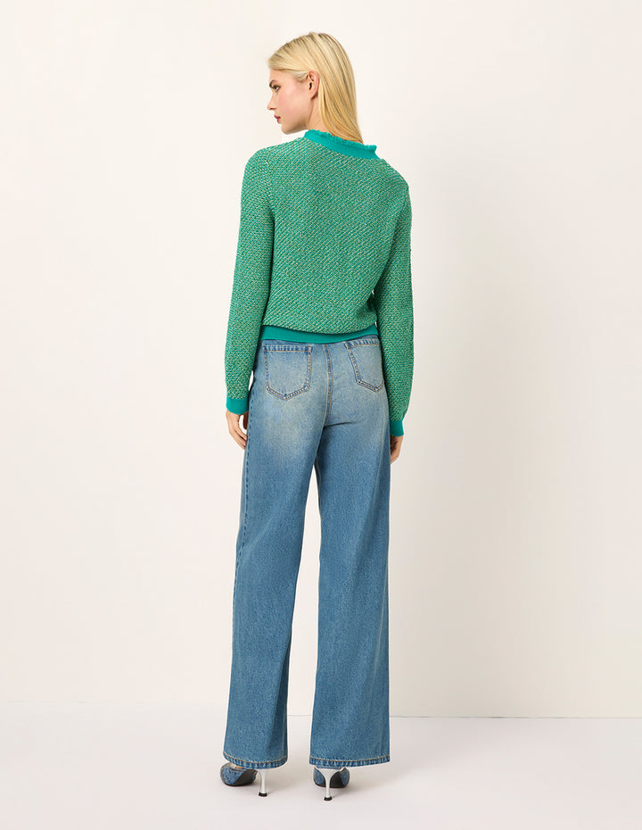 MARYLING V-Neck Long-Sleeve Fringed Multi-Pocket Knit Cardigan