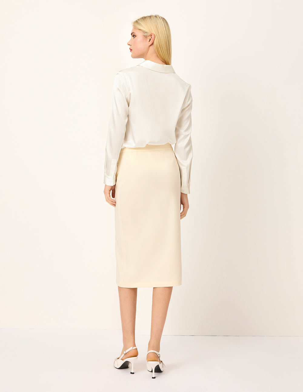 MARYLING Cream  Straight Knee-Length Slit Skirt