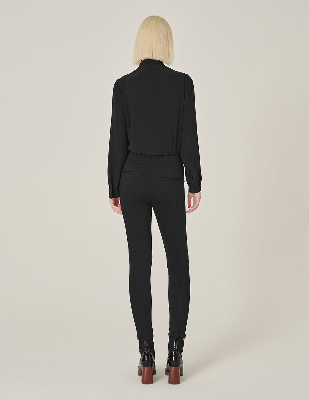 MARYLING Black Ruffled Long-Sleeved Silk Blouse