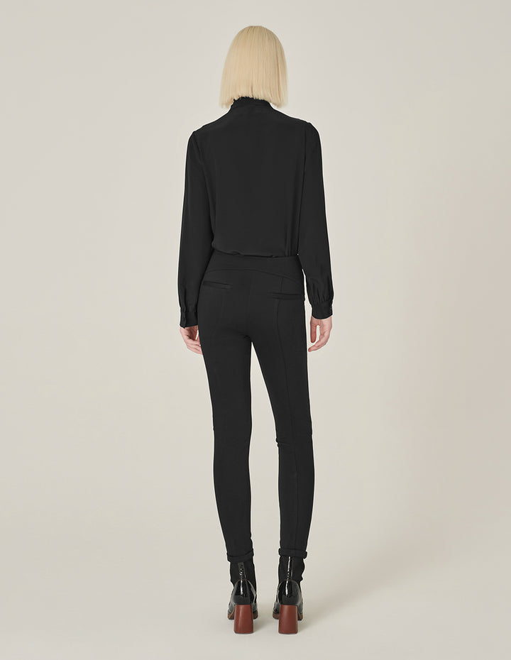 MARYLING Black Ruffled Long-Sleeved Silk Blouse