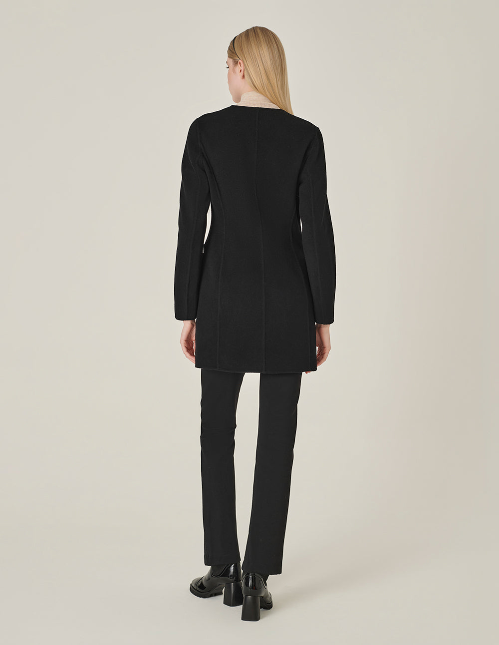 MARYLING Black V-Neck Single-Breasted Silk-Wool Coat