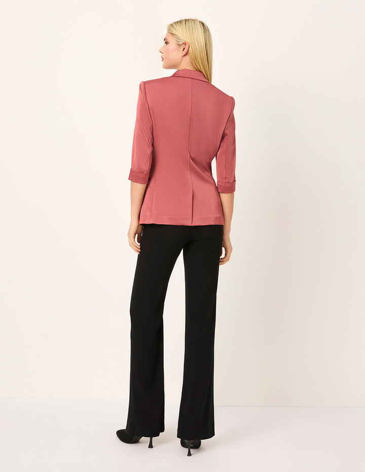 MARYLING Peaked Lapel Single-Button 3/4-Sleeve Lightweight Acetate Office Chic Blazer