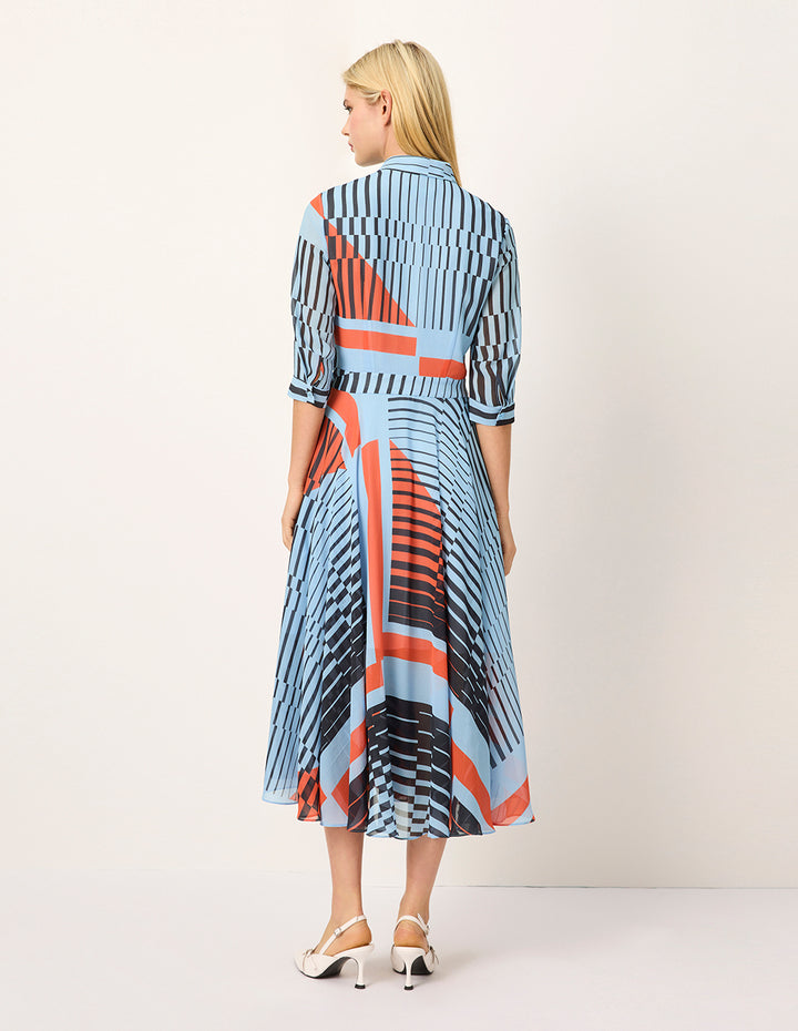 MARYLING Asymmetric Paisley Print Belted Pleated Midi Shirt Dress