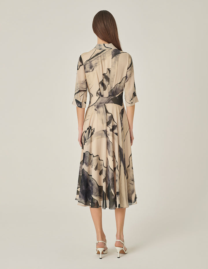 MARYLING 3/4 Sleeve Swing Print Shirt Dress