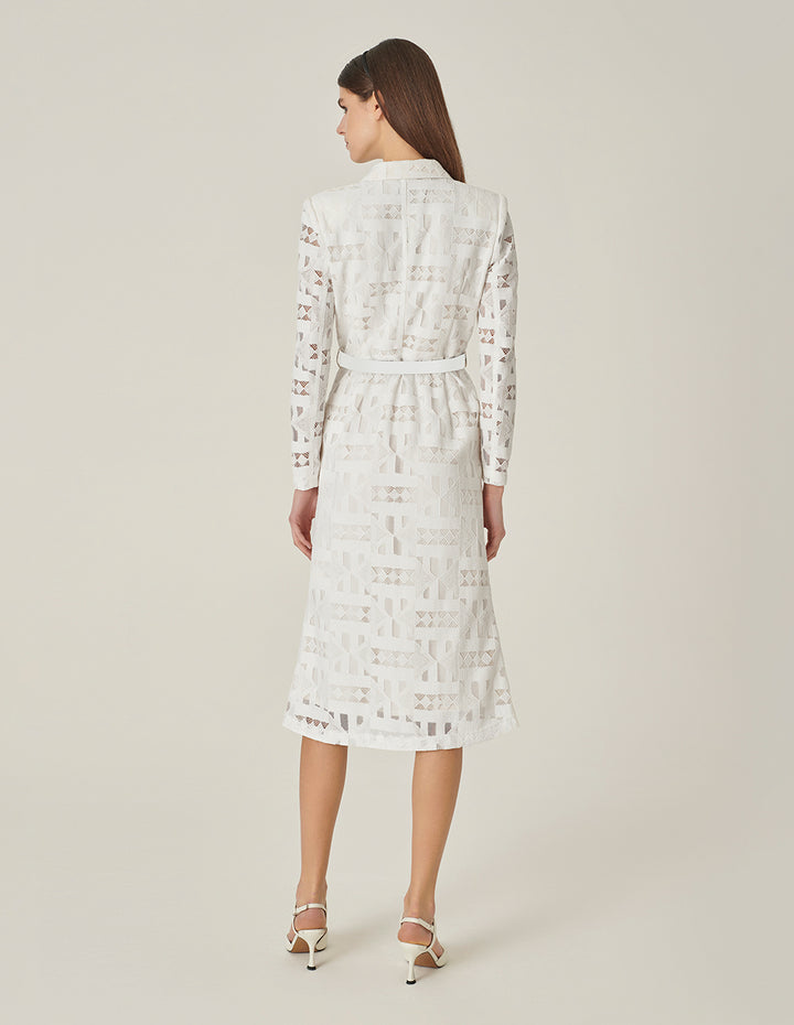 MARYLING White Suit-Style Over-The-Knee Fishtail Dress