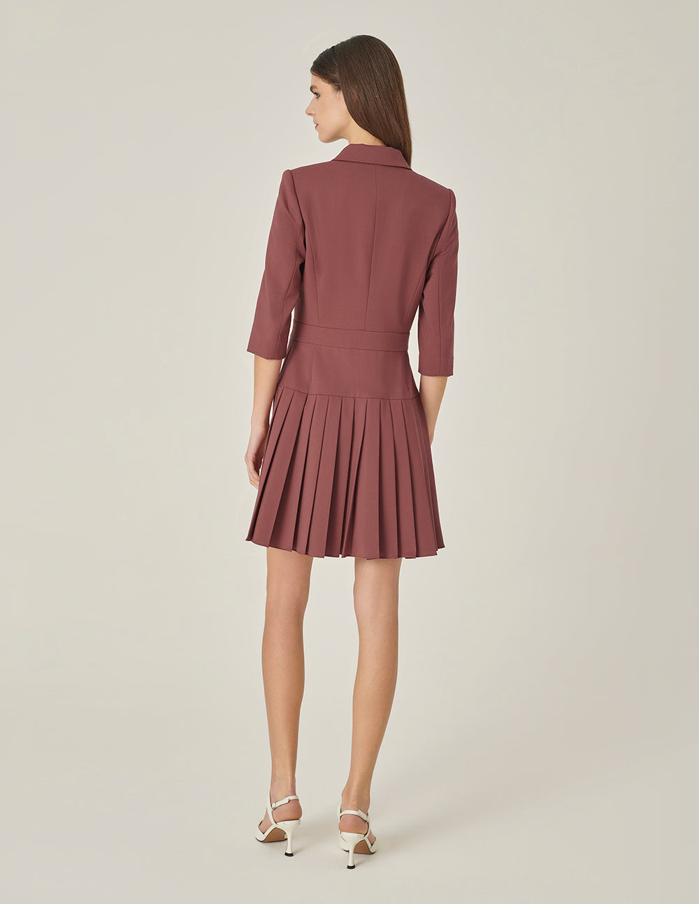 MARYLING Brick Red Double-Breasted Lapel Suit Dress