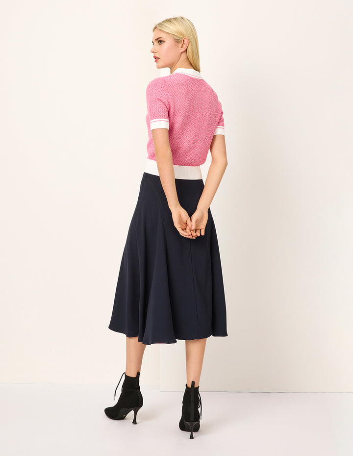 MARYLING Peter Pan Collar White Trim Short-Sleeved Knitted Pullover