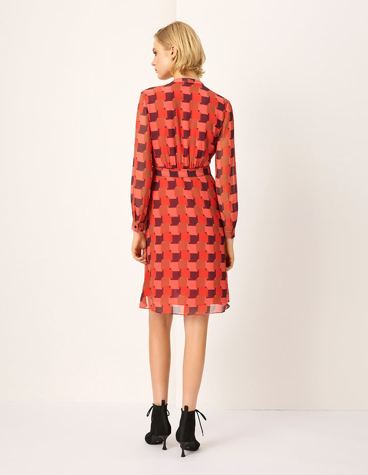 MARYLING Red Houndstooth Wrap Printed Midi Dress